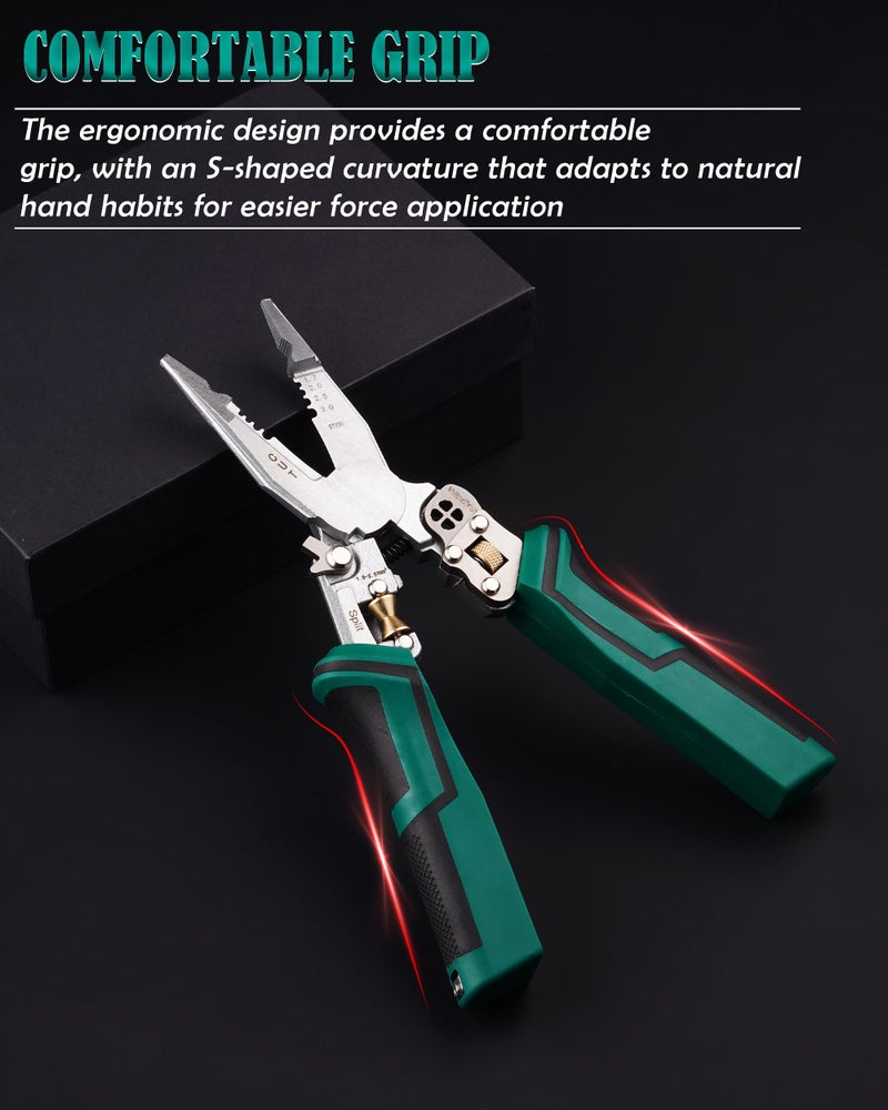 Faitio upgraded 8 in 1 Wire Strippers with Voltage Tester, Wire Stripping Tool, Cable Cutters with Plier, Crimper, Splitting, Wire Stripper Tool for 10-18 AWG for Electrician Work Green - Image 5