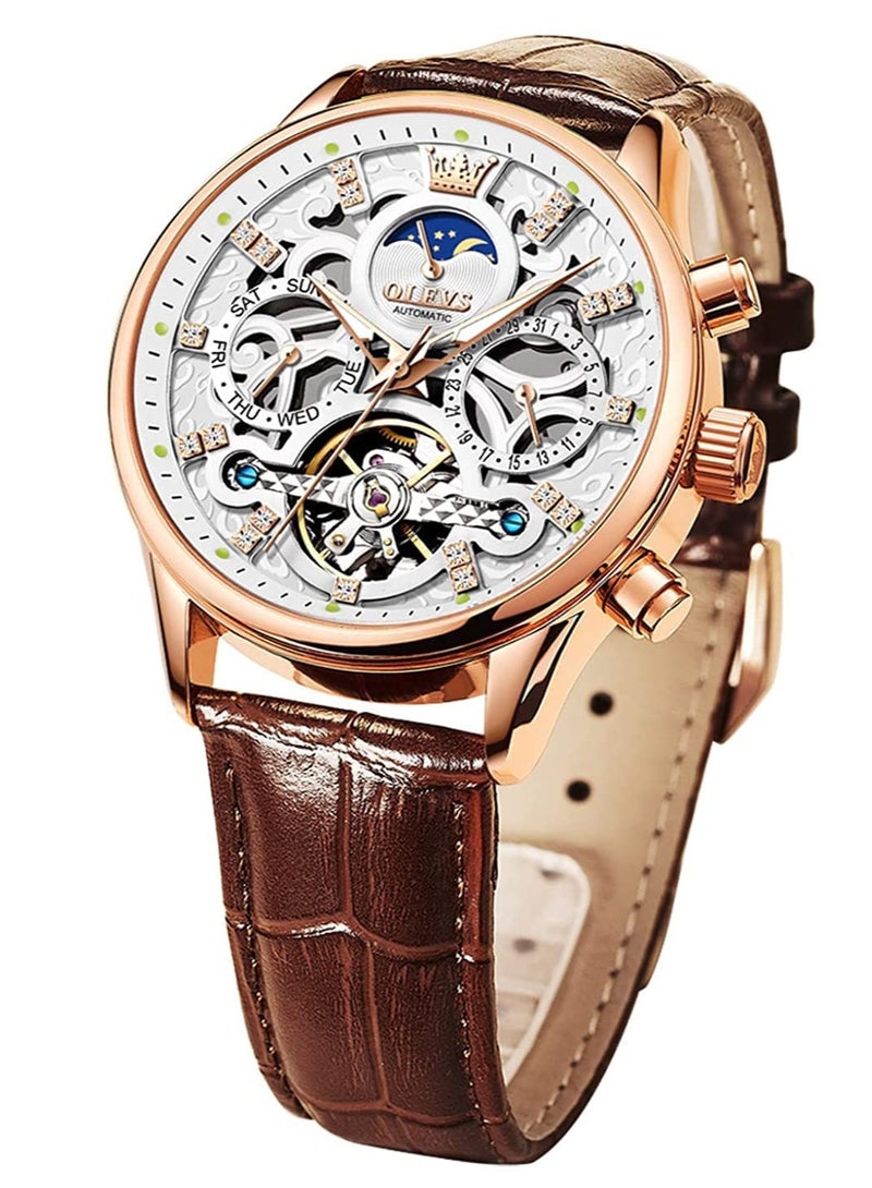 OLEVS OLEVS Men's Hollow Mechanical Formal Casual Leather Waterproof Watch 6658 - Image 1