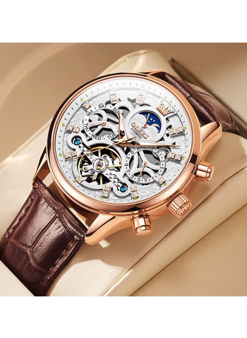 OLEVS OLEVS Men's Hollow Mechanical Formal Casual Leather Waterproof Watch 6658 - Image 2