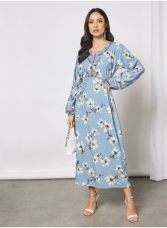 Hayat Jalabiya With Embroidery In Front And Garterised Wrist With Belt  - Image 3