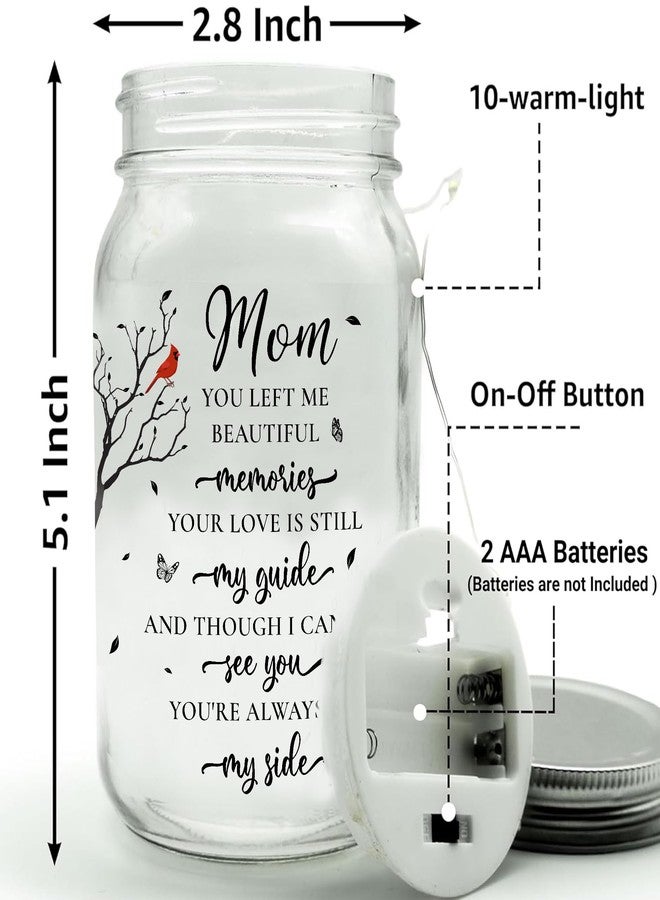 2IMT Memorial Gifts for Loss of Mom, Bereavement Gifts for Loss of Mother, Red Cardinal in Remembrance of Mom, Memory Gift Mother Passing in Loving Memory Sympathy Quotes Condolences Mason Jar Light - Image 2