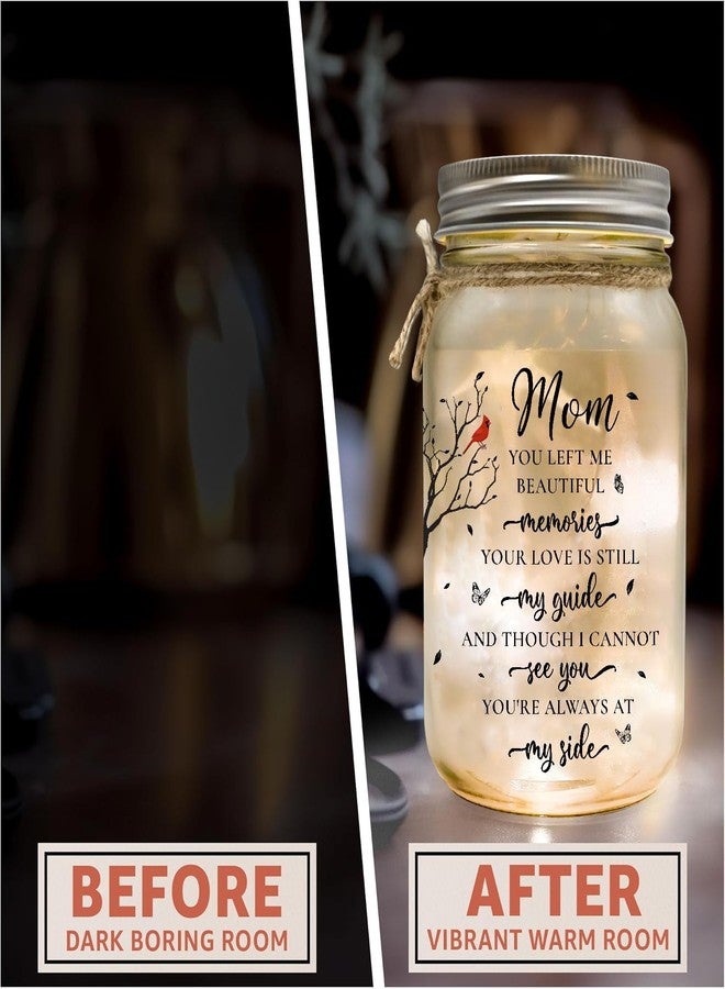 2IMT Memorial Gifts for Loss of Mom, Bereavement Gifts for Loss of Mother, Red Cardinal in Remembrance of Mom, Memory Gift Mother Passing in Loving Memory Sympathy Quotes Condolences Mason Jar Light - Image 3