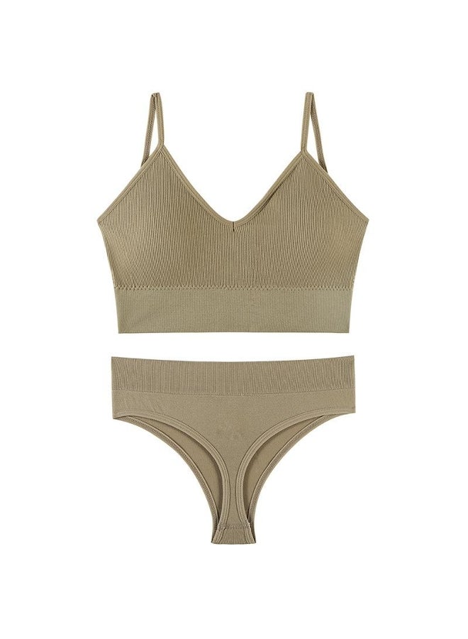 Cotton Female Underwear Set Short skin care kits Ribbed Brassiere Sexy Thong Low Waist Panties Women Seamless Bra Lingerie Set 