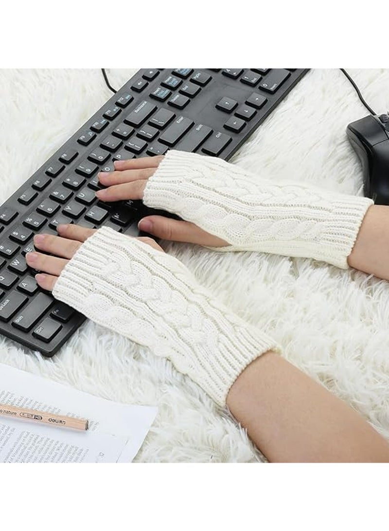 SYOSI A Pairs of Winter Knit Gloves,Half Finger Gloves for Women Men,Knit Gloves Winter Stretchy Gloves for Winter Outdoor Sports,Half Finger Knit Winter Mittens Thick Wool Liner for Driving Cycling - Image 5