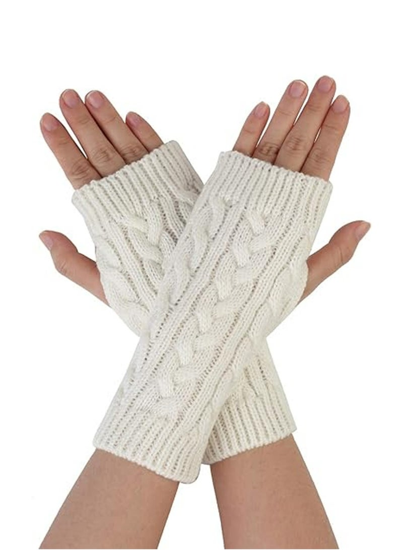 SYOSI A Pairs of Winter Knit Gloves,Half Finger Gloves for Women Men,Knit Gloves Winter Stretchy Gloves for Winter Outdoor Sports,Half Finger Knit Winter Mittens Thick Wool Liner for Driving Cycling - Image 1