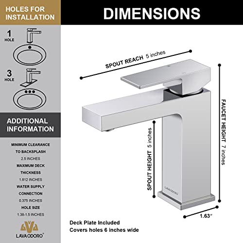 Lava Odoro Chrome Bathroom Faucet, Lava Odoro Single Hole Bathroom Faucet, Single Handle Bathroom Sink Faucet Vanity Faucet with Pop up Drain Assembly, Deck Plate Included, BF307-C - Image 4