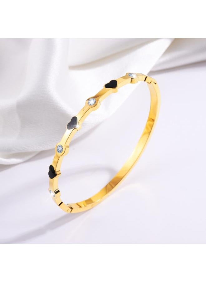 نيبمينينت Titanium Bracelet Oil Dropping Love Four Rhinestone Stainless Steel Girl's High Sense European And American Fashion All-match 