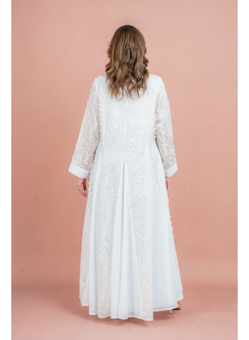 IKKXA Soft Petals Embroidered Jalabiya IK1046 White