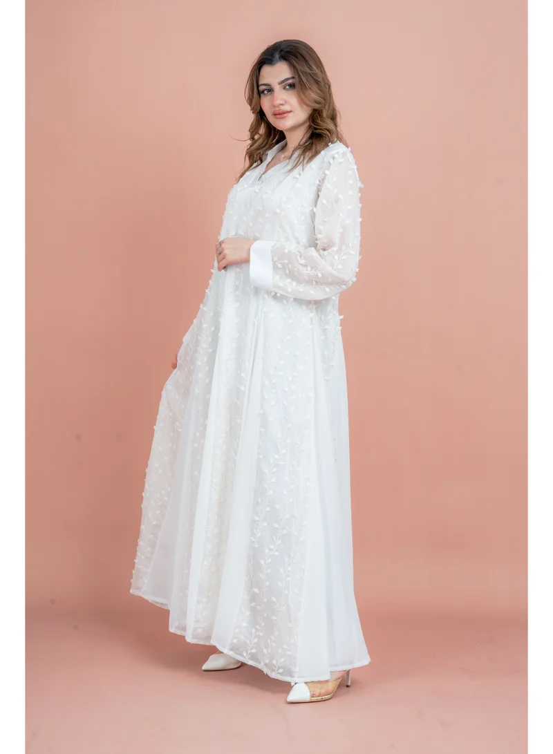 IKKXA Soft Petals Embroidered Jalabiya IK1046 White