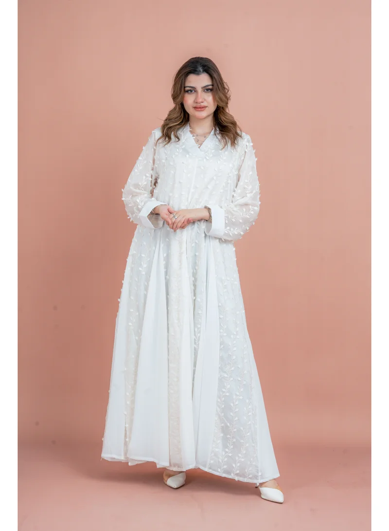 IKKXA Soft Petals Embroidered Jalabiya IK1046 White
