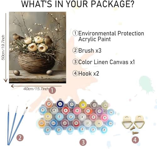 MBNTJHT Bird Paint by Numbers Kit for AdultsBirds Flowers Paint by Number Kits for Adults BeginnersUnframed Flower Basket Digital Oil Painting Crafts for Wall Decor Gifts 16X20 Inch - Image 3