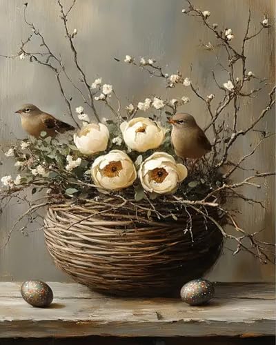 MBNTJHT Bird Paint by Numbers Kit for AdultsBirds Flowers Paint by Number Kits for Adults BeginnersUnframed Flower Basket Digital Oil Painting Crafts for Wall Decor Gifts 16X20 Inch - Image 1