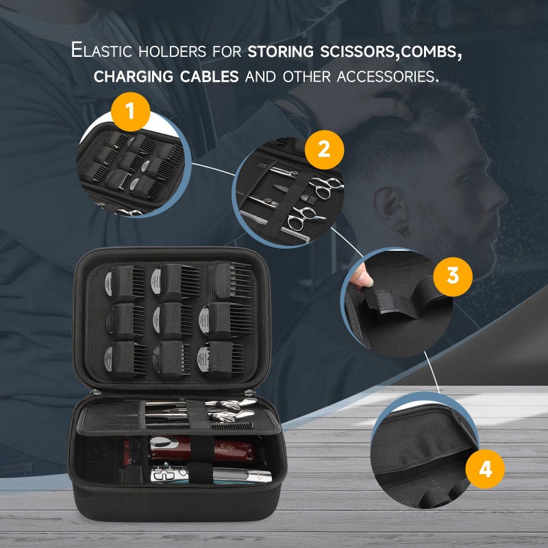 MOSLA Hard Barber Accessories Case for Hair Clippers, Mens Hair Cutting Barber Supplies Holder Organizer Storage Bag for Hair Cutting, Guard Grooming Kit (Nylon Black) - Image 3