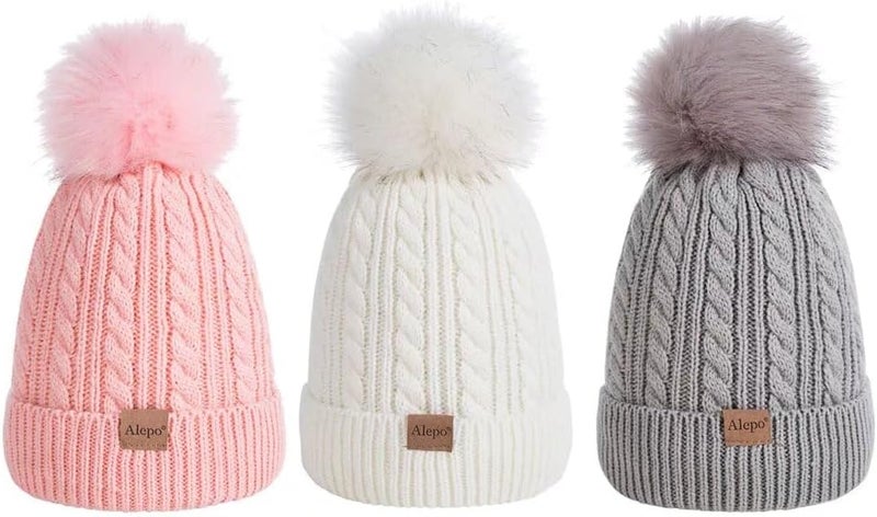 Alepo Kids Winter Beanie Hat, Children's Warm Fleece Lined Knit Thick Ski Cap with Pom Pom for Boys Girls - Image 1
