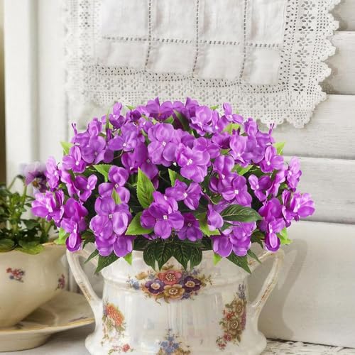 Fox & Fern Artificial Silk Impatiens Flower Bouquet | UV Resistant Plant for Home, Office, Wedding Decor GAAFIM-38PR (Pack of 1) (Purple) - Image 3