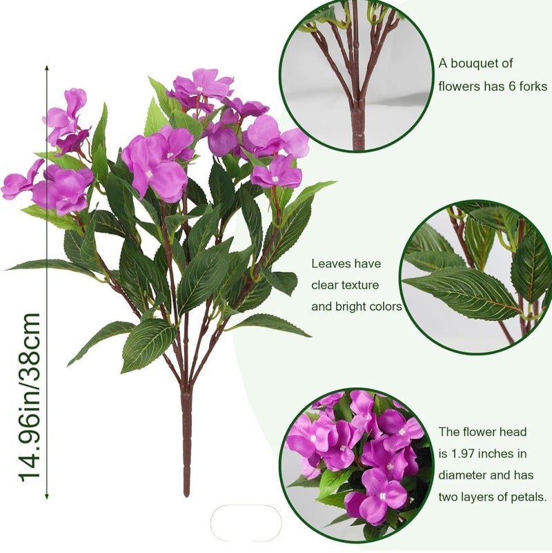 Fox & Fern Artificial Silk Impatiens Flower Bouquet | UV Resistant Plant for Home, Office, Wedding Decor GAAFIM-38PR (Pack of 1) (Purple) - Image 2