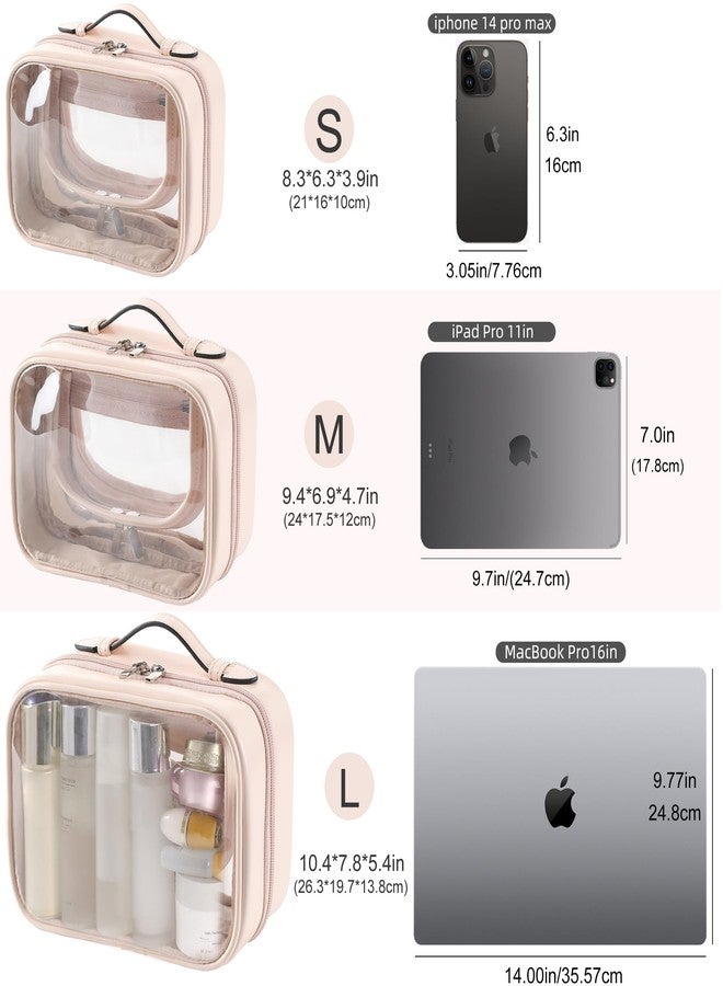Veki TSA Approved Toiletry Bag Transparent Makeup Bag Double Travel Cosmetic bags Case Waterproof Toiletries Bag Medium Capacity Open Storage bag Organizer for Women and Girls (Medium Pink) - Image 3