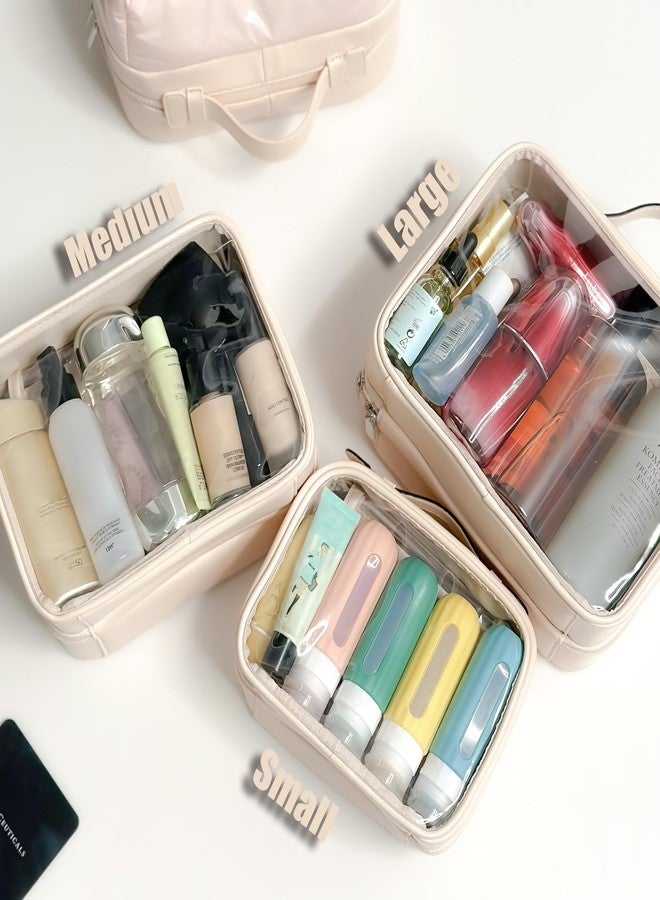 Veki TSA Approved Toiletry Bag Transparent Makeup Bag Double Travel Cosmetic bags Case Waterproof Toiletries Bag Medium Capacity Open Storage bag Organizer for Women and Girls (Medium Pink) - Image 4