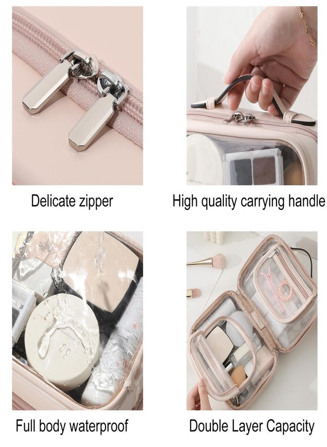 Veki TSA Approved Toiletry Bag Transparent Makeup Bag Double Travel Cosmetic bags Case Waterproof Toiletries Bag Medium Capacity Open Storage bag Organizer for Women and Girls (Medium Pink) - Image 5