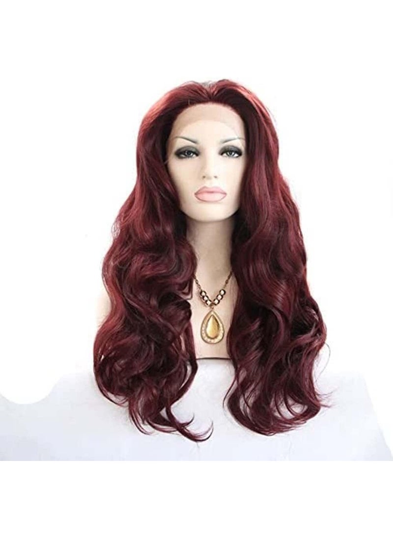 Xiweiya xiweiya 99J Burgundy Red synthetic Lace Front Wig Heat Resistant Red Brown Color Wigs for Women Long Glueless Wine Red Body Wave Hair 