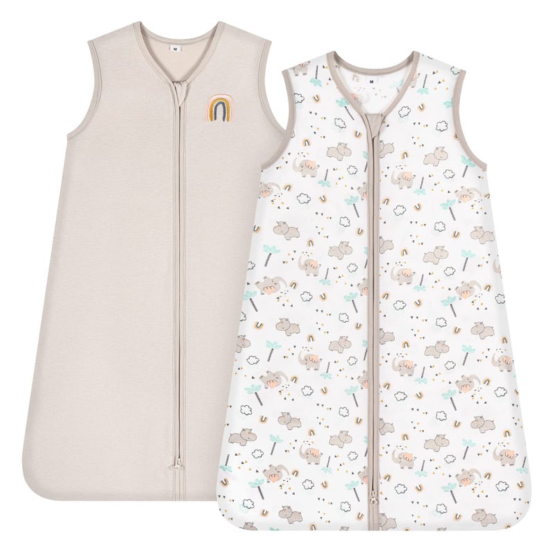 TILLYOU Sleep Sack 1218 Months 05 TOG Baby Wearable Blanket with 2Way Zipper Extra Soft Cotton Sleeveless Sleeping sack 2 Pack Happy Forest Nude