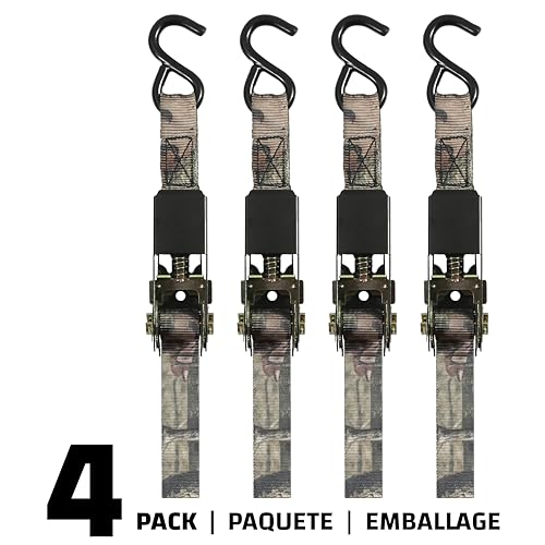 Raider RPS Outdoors SI-2067 Mossy Oak Break-Up Infinity Camo 1" x 8' Ratchet Tie Down Straps (300 lb Safe Working Load / 900 lb Tension Strength), 4 Pack - Image 2