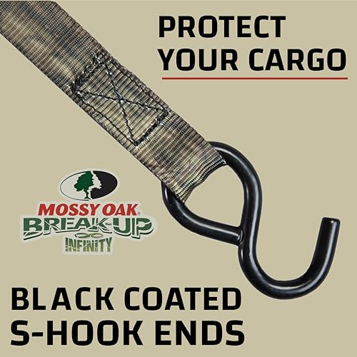 Raider RPS Outdoors SI-2067 Mossy Oak Break-Up Infinity Camo 1" x 8' Ratchet Tie Down Straps (300 lb Safe Working Load / 900 lb Tension Strength), 4 Pack - Image 5