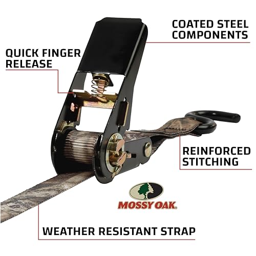 Raider RPS Outdoors SI-2067 Mossy Oak Break-Up Infinity Camo 1" x 8' Ratchet Tie Down Straps (300 lb Safe Working Load / 900 lb Tension Strength), 4 Pack - Image 4