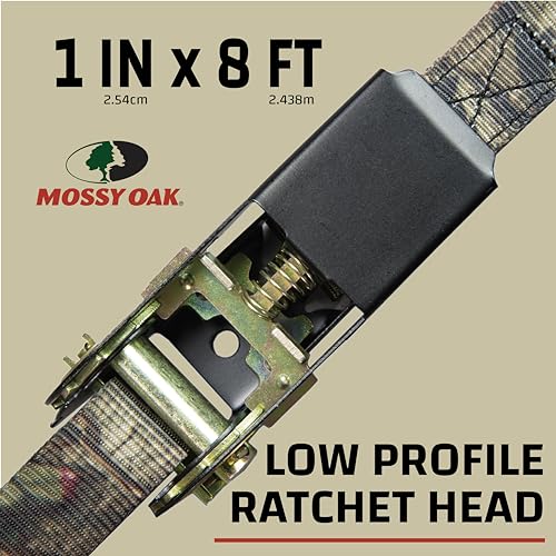 Raider RPS Outdoors SI-2067 Mossy Oak Break-Up Infinity Camo 1" x 8' Ratchet Tie Down Straps (300 lb Safe Working Load / 900 lb Tension Strength), 4 Pack - Image 3