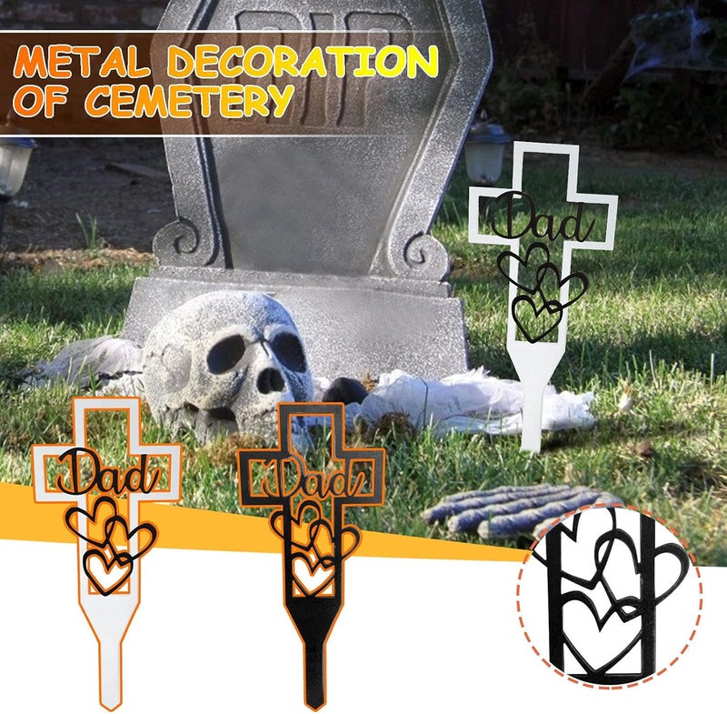 woobles Metal Cross Memorial Garden Stake Graves Cemetery Decorations, Cemetery Memorial Cross Stake for Dad Mom, Halloween Cross Yard Stake Grave Markers, Memorial Signs Marker for Dad Mom Grave (Black, Dad) Dad Garden - Image 2