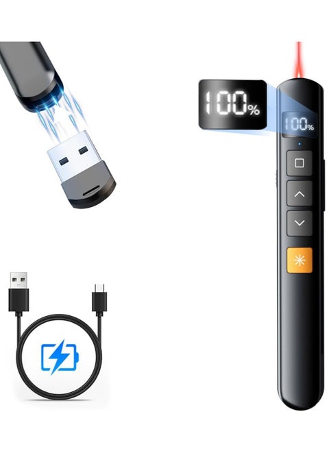 Presentation Clicker Wireless Presenter 2.4GHz Presentation Remote Control PowerPoint Red Laser Pen with Hyperlink & Volume Control, Slideshow Clicker with Laser Pointer for Mac Laptop Computer Office