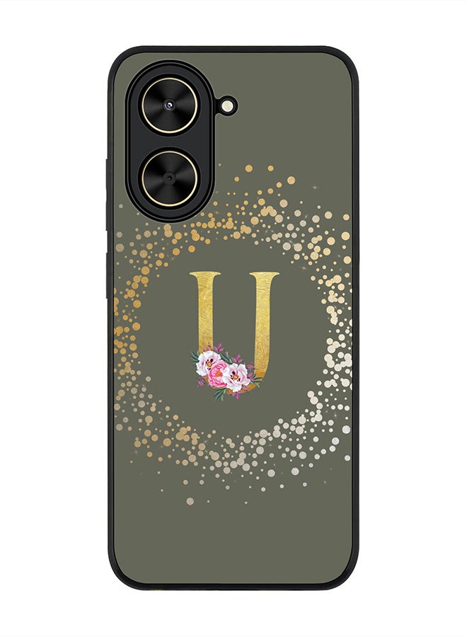 Stylizedd For Xiaomi Poco C71 / Redmi A5 4G Case,Slim fit Camera Protection, Shockproof Thin Phone cover  - Custom Monogram Floral - U  (Olive Green )