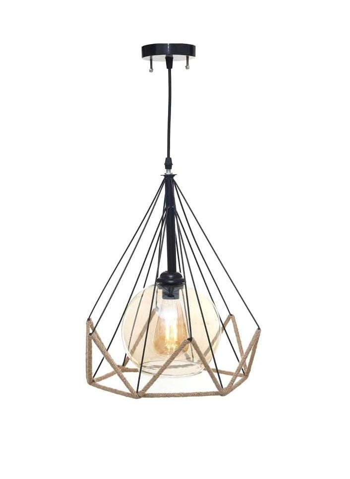 Generic Modern Diamond Shape Linen Metal Chandelier XL Black and Linen 