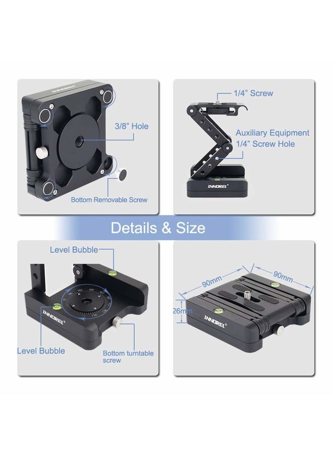 Innorel Z-Flex Tilt Tripod Head- MH5 CNC Aluminum Alloy All Metal Flexible Folding Z Pan 360° Horizontal Rotation with 1/4" and 3/8" Screws, Max Load 6.61lb for Canon Nikon Sony DSRL Camcorder Slider - Image 3