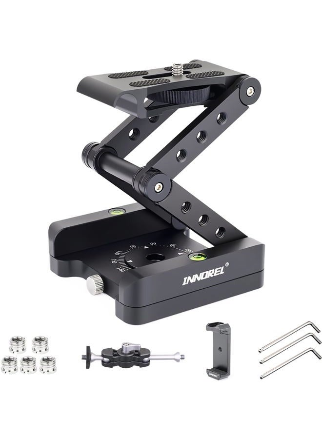 Innorel Z-Flex Tilt Tripod Head- MH5 CNC Aluminum Alloy All Metal Flexible Folding Z Pan 360° Horizontal Rotation with 1/4" and 3/8" Screws, Max Load 6.61lb for Canon Nikon Sony DSRL Camcorder Slider - Image 1