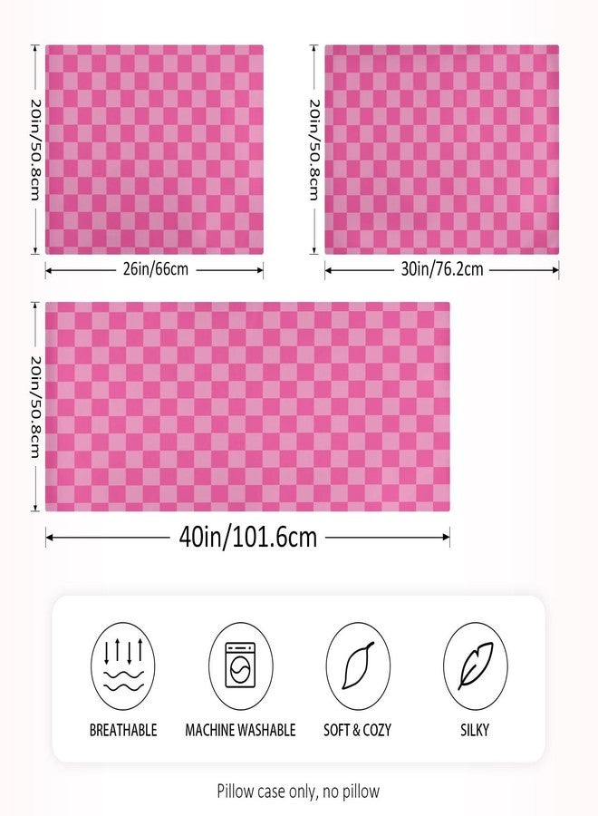 KOPIRIT Pink Checkered Pillow Covers Silk Pillowcase for Hair and Skin Breathable Soft Cooling Satin Pillowcase Standard Size Pillow Case for Women Boys Girls (20x26 Inch) - Image 4