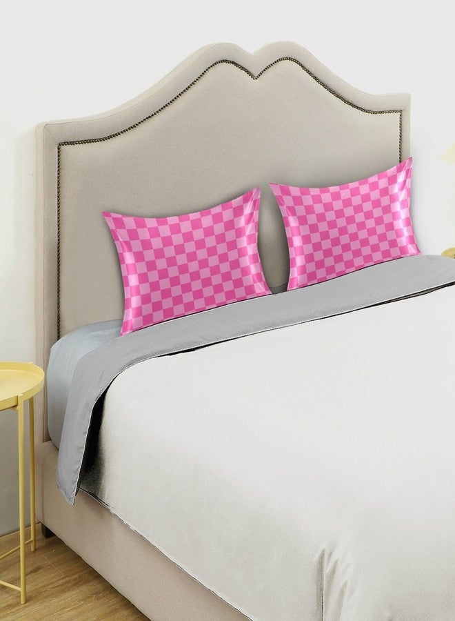 KOPIRIT Pink Checkered Pillow Covers Silk Pillowcase for Hair and Skin Breathable Soft Cooling Satin Pillowcase Standard Size Pillow Case for Women Boys Girls (20x26 Inch) - Image 5
