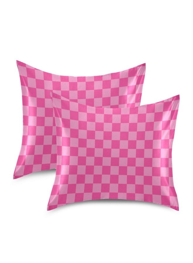 KOPIRIT Pink Checkered Pillow Covers Silk Pillowcase for Hair and Skin Breathable Soft Cooling Satin Pillowcase Standard Size Pillow Case for Women Boys Girls (20x26 Inch) - Image 2