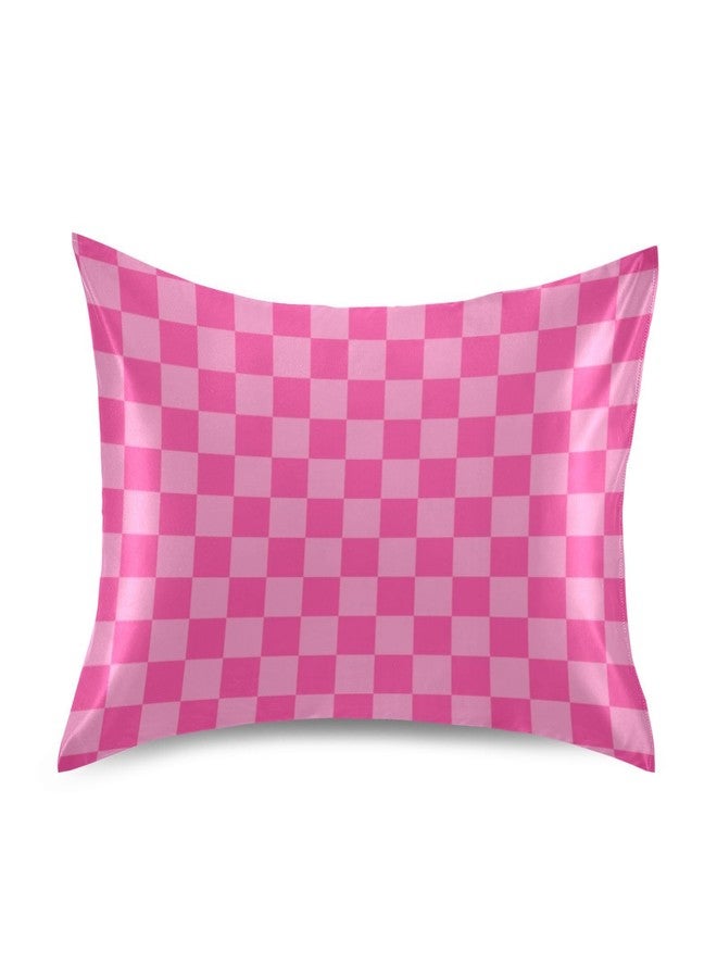 KOPIRIT Pink Checkered Pillow Covers Silk Pillowcase for Hair and Skin Breathable Soft Cooling Satin Pillowcase Standard Size Pillow Case for Women Boys Girls (20x26 Inch) - Image 1