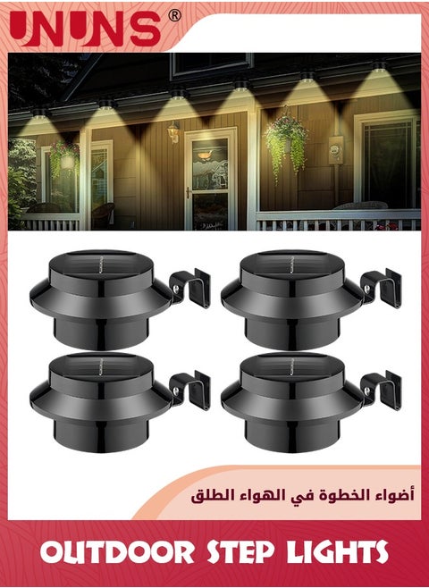 4 عبوات من مصابيح الطاقة الشمسية LED، مصابيح LED للمزراب الشمسي في الهواء الطلق مقاومة للماء LED للحديقة، مصباح حائط مع دعامة للسياج، مسار الدرج، ضوء دافئ