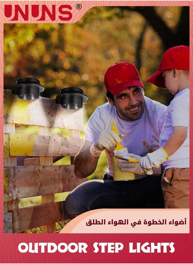 4 عبوات من مصابيح الطاقة الشمسية LED، مصابيح LED للمزراب الشمسي في الهواء الطلق مقاومة للماء LED للحديقة، مصباح حائط مع دعامة للسياج، مسار الدرج، ضوء دافئ