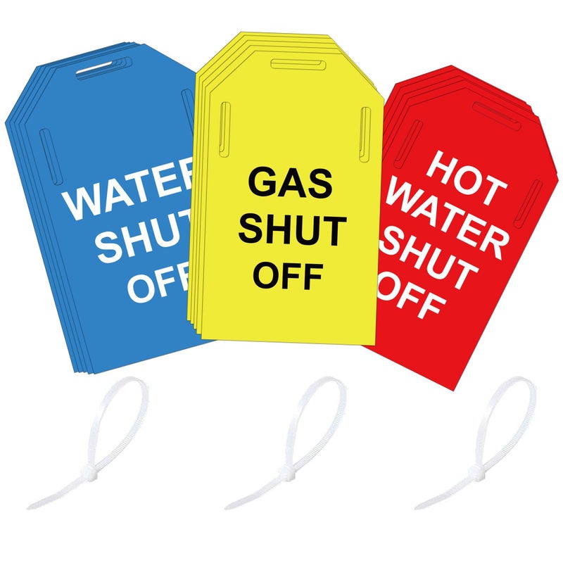wootile Shut Off Valve Tag 15 Pack Yellow Gas Shut off Blue Water Shut off Red Hot Water Shut off Tags - Plastic Valve Identifier Tag Plumbing Identification Pipe Tags For Rental Realtor 3 x 5 Inch - Image 1