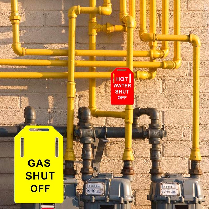 wootile Shut Off Valve Tag 15 Pack Yellow Gas Shut off Blue Water Shut off Red Hot Water Shut off Tags - Plastic Valve Identifier Tag Plumbing Identification Pipe Tags For Rental Realtor 3 x 5 Inch - Image 2