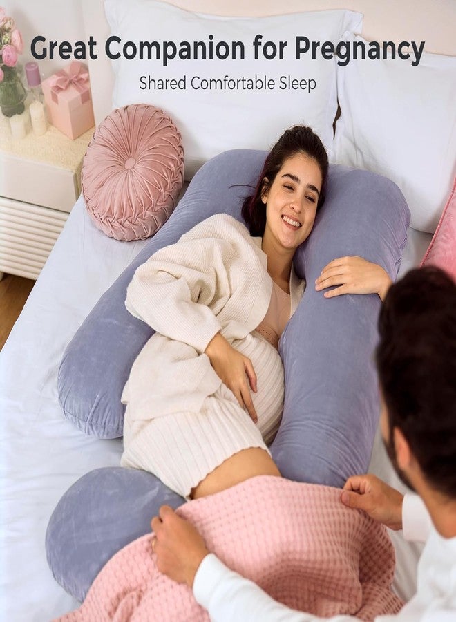 وسادة حمل من إسفنج الذاكرة من بيبي لي للنساء، وسادة حمل حريرية على شكل حرف J للنساء الحوامل، وسادة للجسم أثناء النوم، وتخفيف آلام الظهر، ودعم الساقين والوركين والبطن (رمادي) - Image 5