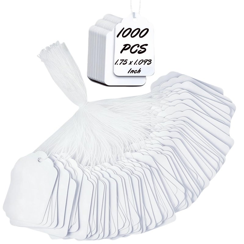 ARTFLY 1000 PCS Pre-Strung Price Tags with String, White Paper Label Tags for Garage Sale Jewelry Clothing Retail, 1.75 x 1.093 Inch - Image 1