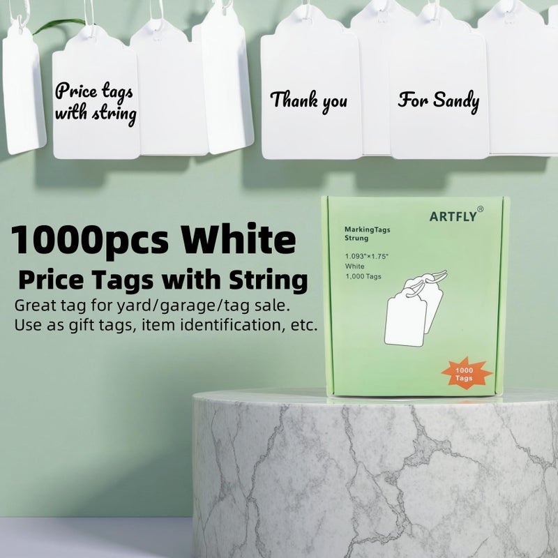 ARTFLY 1000 PCS Pre-Strung Price Tags with String, White Paper Label Tags for Garage Sale Jewelry Clothing Retail, 1.75 x 1.093 Inch - Image 3