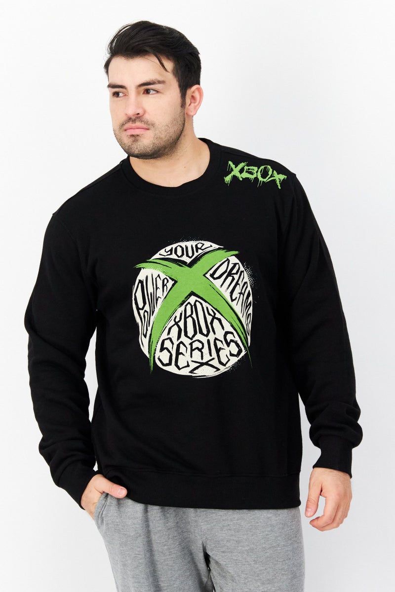DIFUZED Men Crew Neck Printed Long Sleeve Fleece Sweatshirts, Black - Image 1