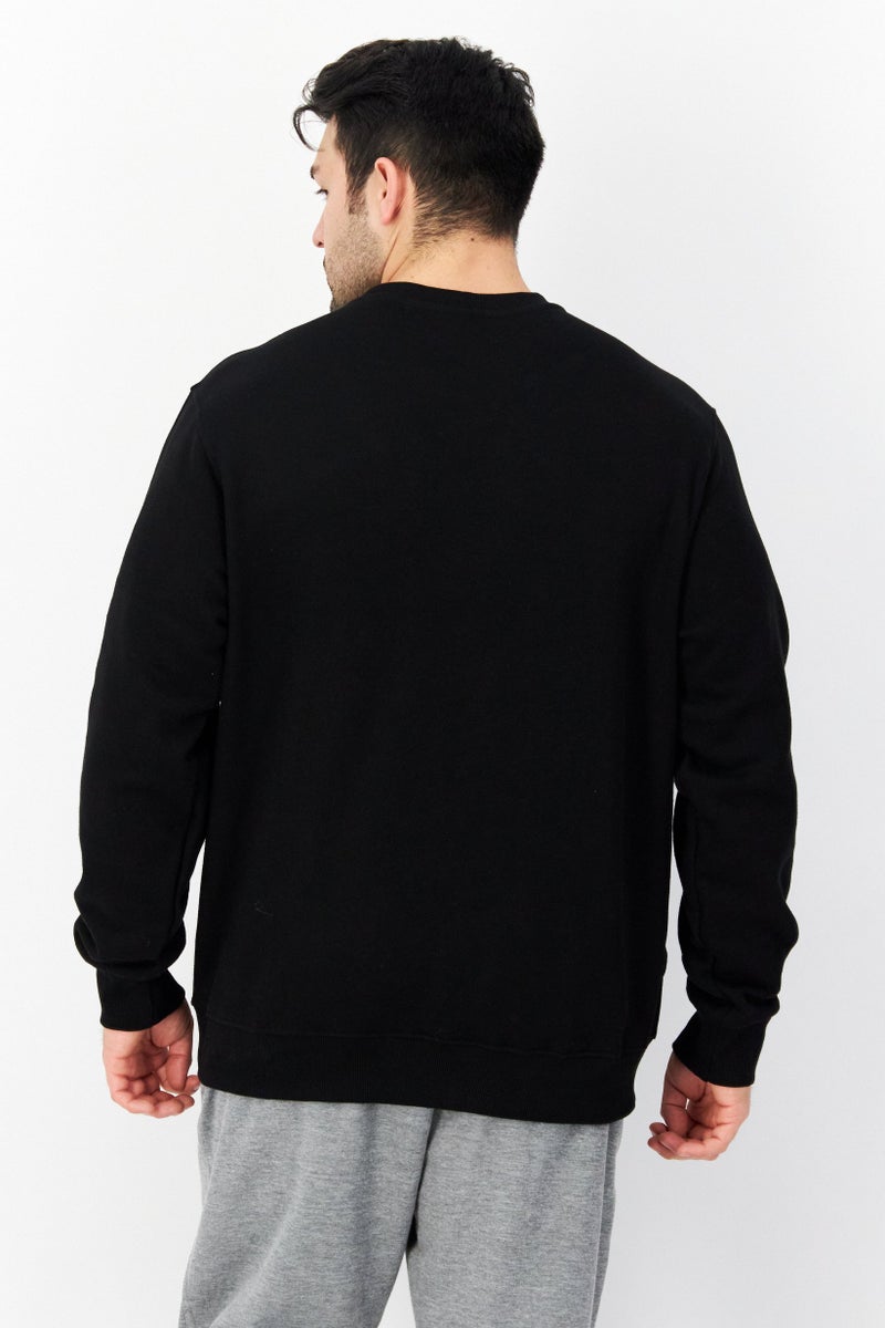DIFUZED Men Crew Neck Printed Long Sleeve Fleece Sweatshirts, Black - Image 4