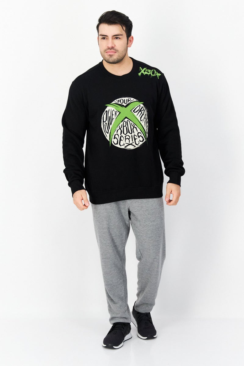 DIFUZED Men Crew Neck Printed Long Sleeve Fleece Sweatshirts, Black - Image 2