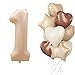 Govpy 40 Inch Number 1 Balloon Decor Cream Brown Foil Neutral Heart 1 Balloons with Taupe Star Helium Balloon for Girls Boys 1st Birthday Anniversary Baby Shower Party Boho Decoration Supplies - Image 3
